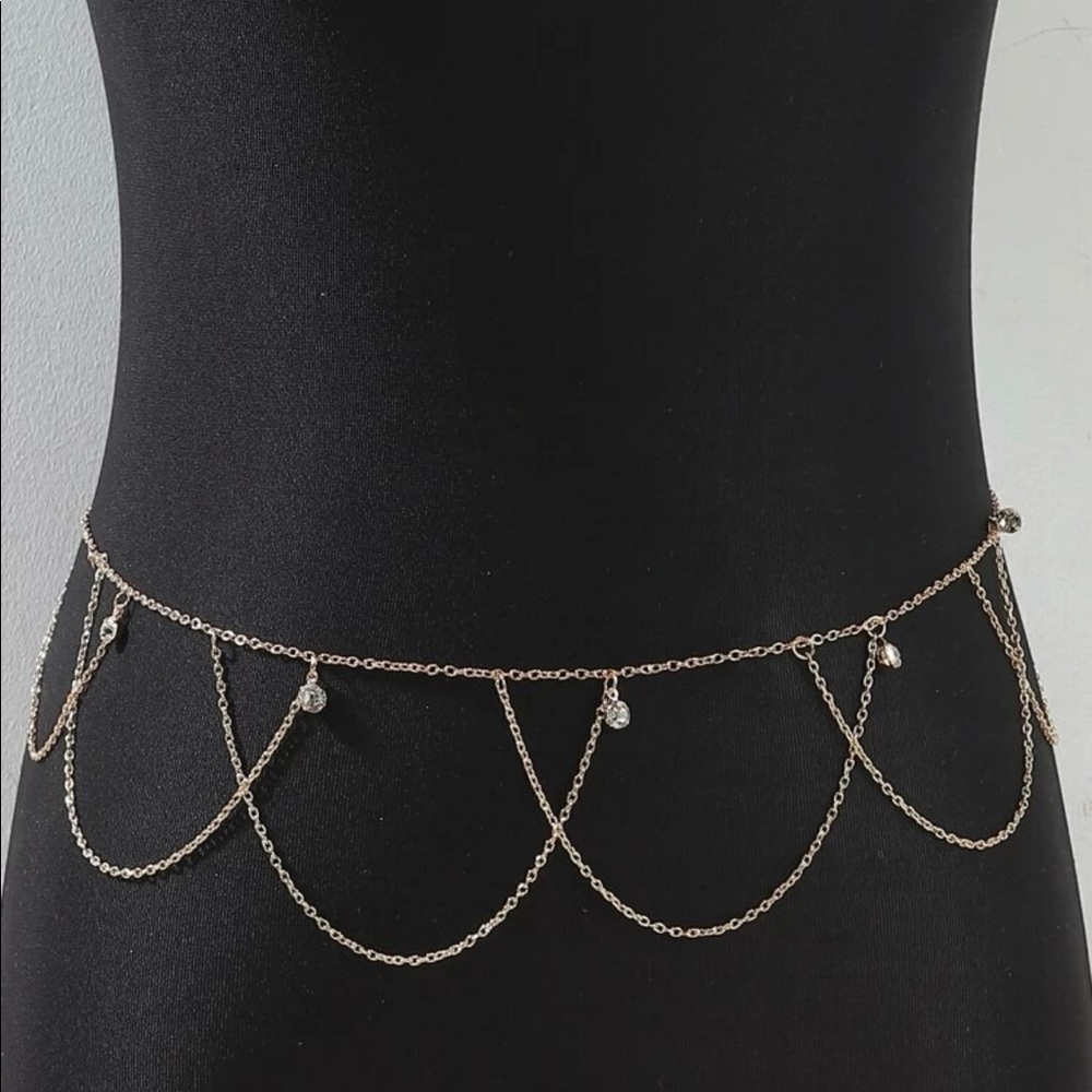 NWOT Adjustable gold-tone rhinestone waist chain